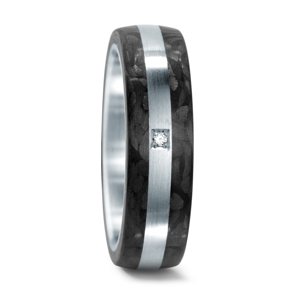 TeNo Damen Partnerring Edelstahl und Carbon mit Diamant 0.02 ct und Comfort Fit, 6 x 3,3 mm von TeNo