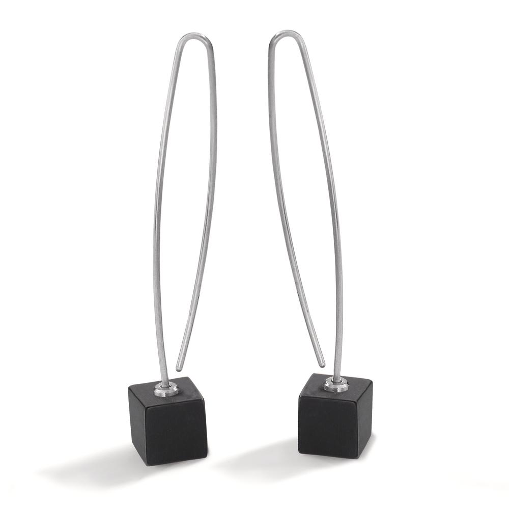 TeNo Damen Pendel-Ohrhänger Cube aus Carbon und Edelstahl, Würfel 7x7mm von TeNo