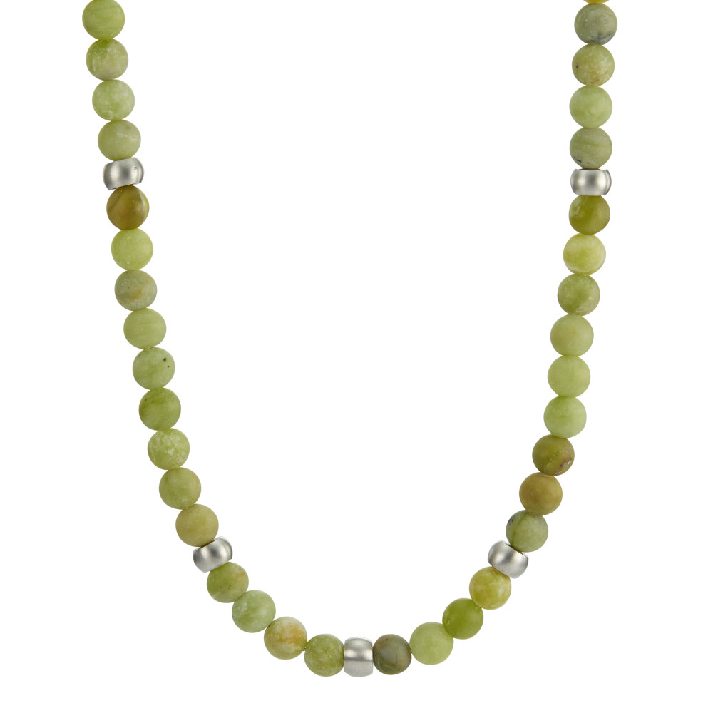 TeNo Damen Halskette ERA aus natürlichen Jade Perlen mit Edelstahl, 50 cm, Ø6.5 mm von TeNo