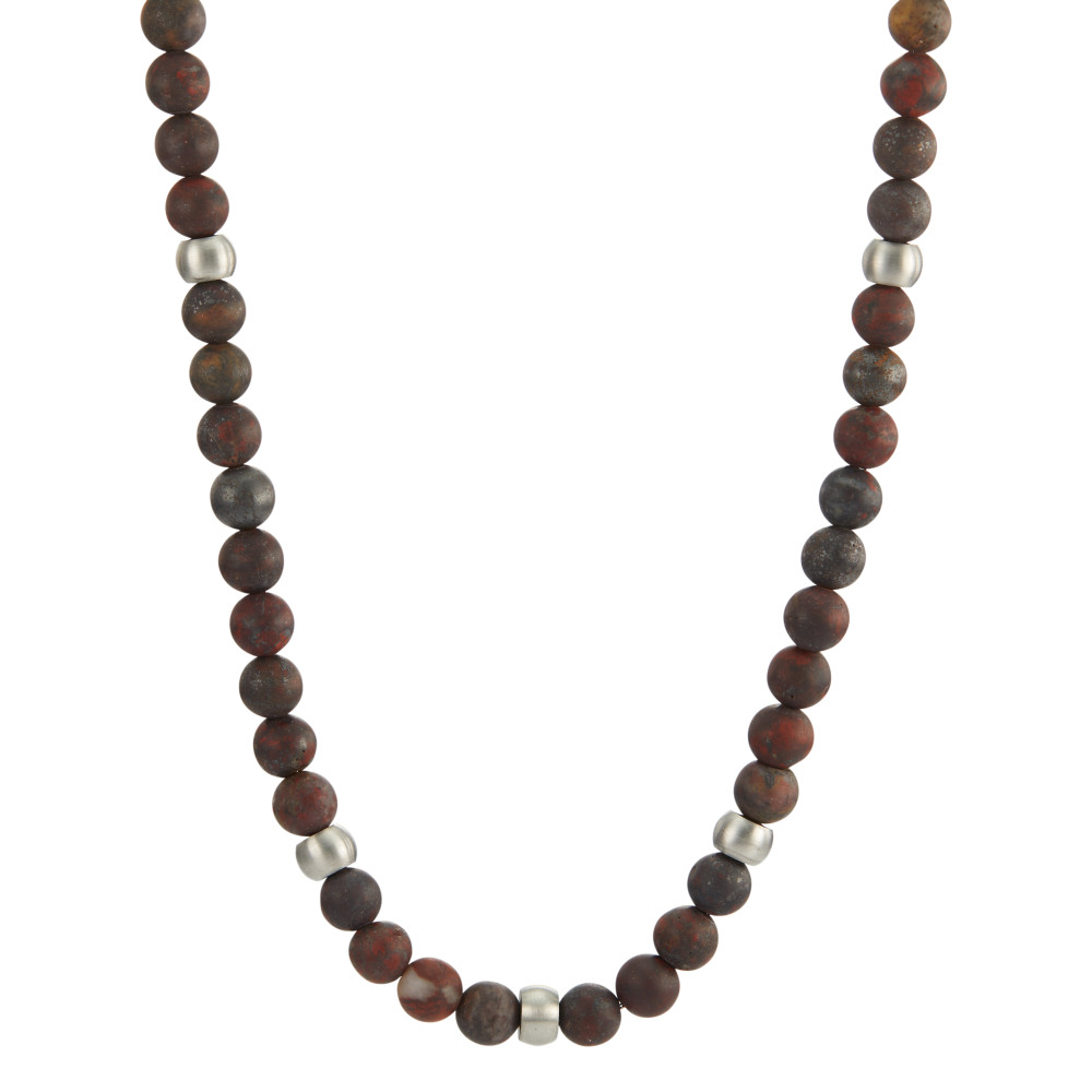 TeNo Damen Halskette ERA aus rotbraunem Naturjaspis mit Edelstahl, 50 cm, Ø6.5 mm von TeNo