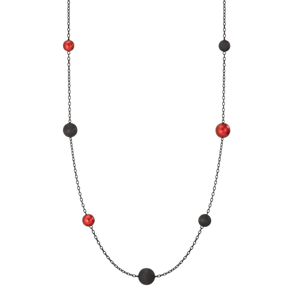 TeNo Damen Halskette Nera aus geschwärztem Edelstahl mit Carbon und Pearls in Ruby Red, 80cm von TeNo