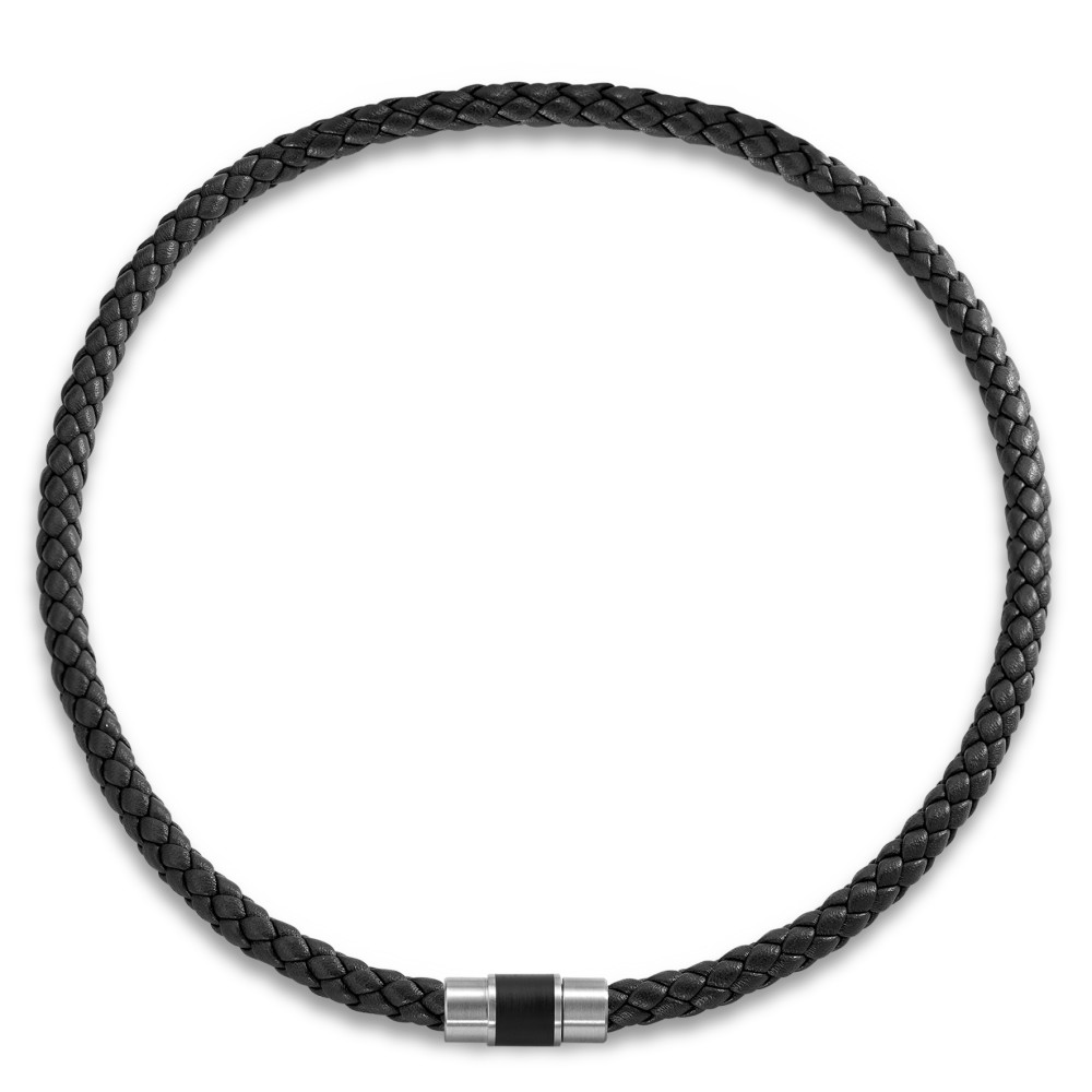 TeNo Herren DYKON Leder Collier schwarz, Edelstahlverschluss mit  Keramik und Safe Lock System von TeNo