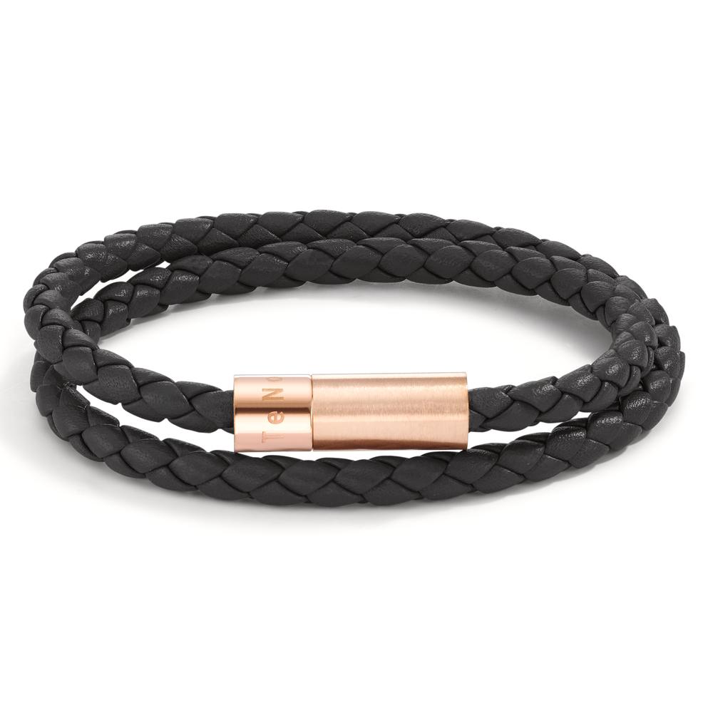 TeNo Herren Wickelarmband Heritage Roségold aus Edelstahl, Flechtleder schwarz, 21cm von TeNo