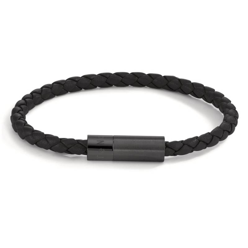 TeNo Herren Lederarmband Heritage Black aus Edelstahl, Flechtleder schwarz, 21cm von TeNo