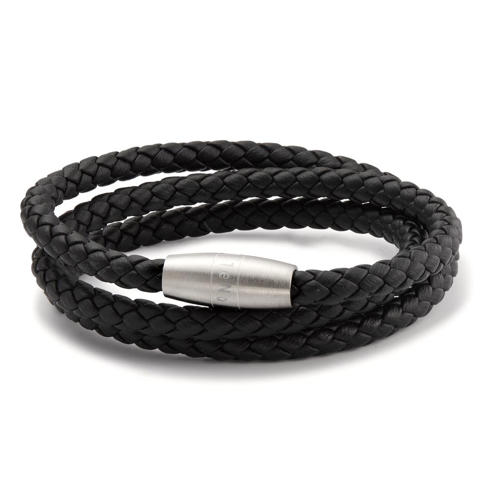 TeNo Damen Lederarmband Ray, Edelstahl-Magnetverschluss mit 3-fach gewickeltem Flechtleder schwarz, 19 cm von TeNo