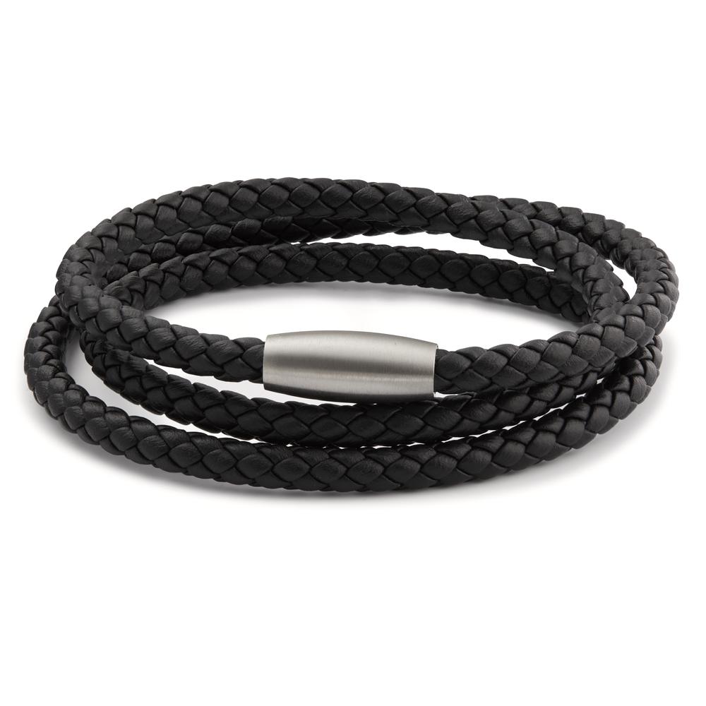 TeNo Herren Lederarmband Ray, Edelstahl-Magnetverschluss mit 3-fach gewickeltem Flechtleder schwarz, 21 cm von TeNo