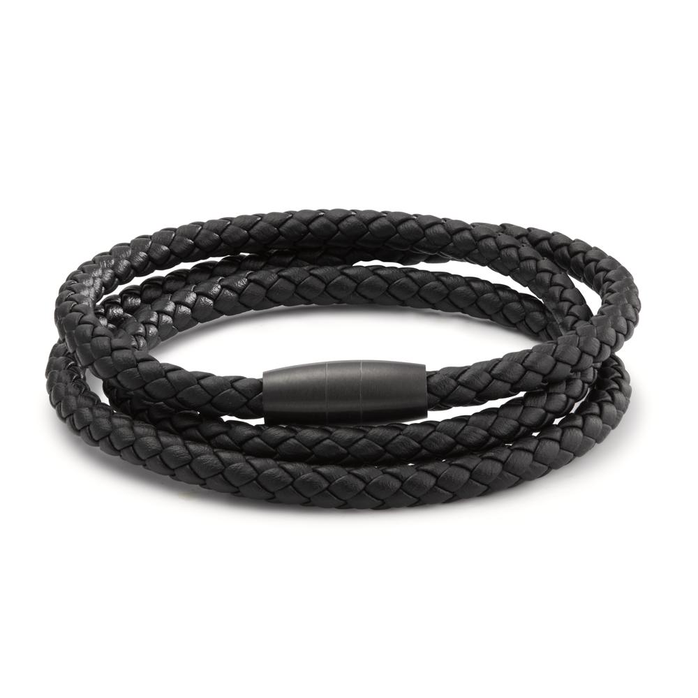 TeNo Herren Lederarmband Ray, Ultra Black Magnetverschluss aus Edelstahl mit 3-fach gewickeltem Flechtleder schwarz, 21 cm von TeNo