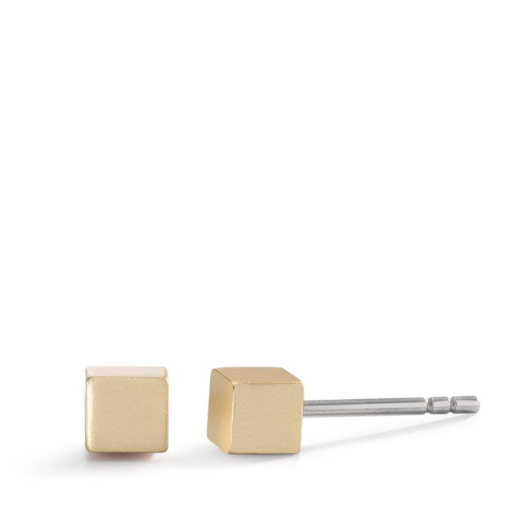 TeNo Damen Ohrstecker Cube aus Aluminium in Light Gold mit Edelstahlstift, 4x4mm von TeNo