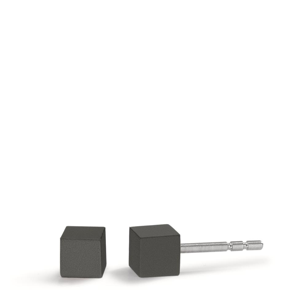 TeNo Damen Ohrstecker Cube aus Aluminium in Moonstone Grey mit Edelstahlstift, 4x4mm von TeNo