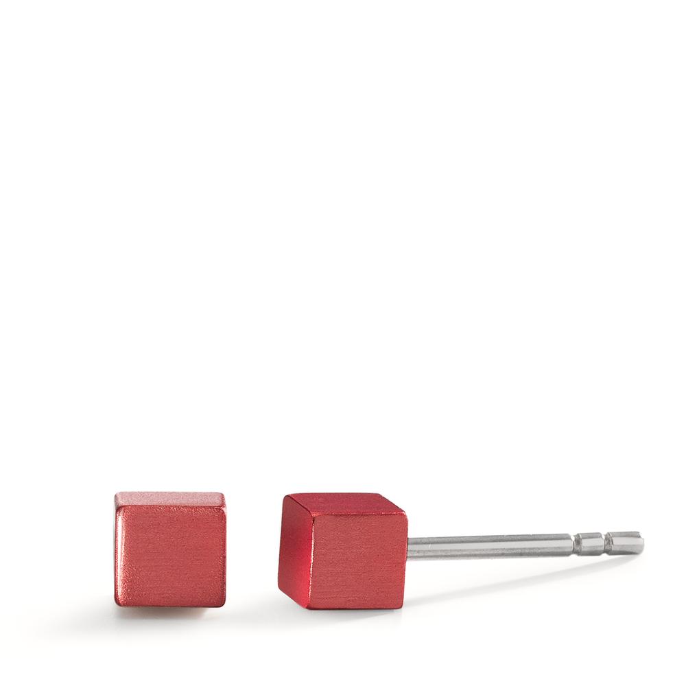 TeNo Damen Ohrstecker Cube aus Aluminium in Ruby Red mit Edelstahlstift, 4x4mm von TeNo