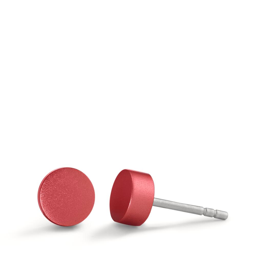 TeNo Damen Ohrstecker Disc Ø6mm aus Aluminium in Ruby Red, Stift und Verschluss aus Edelstahl von TeNo