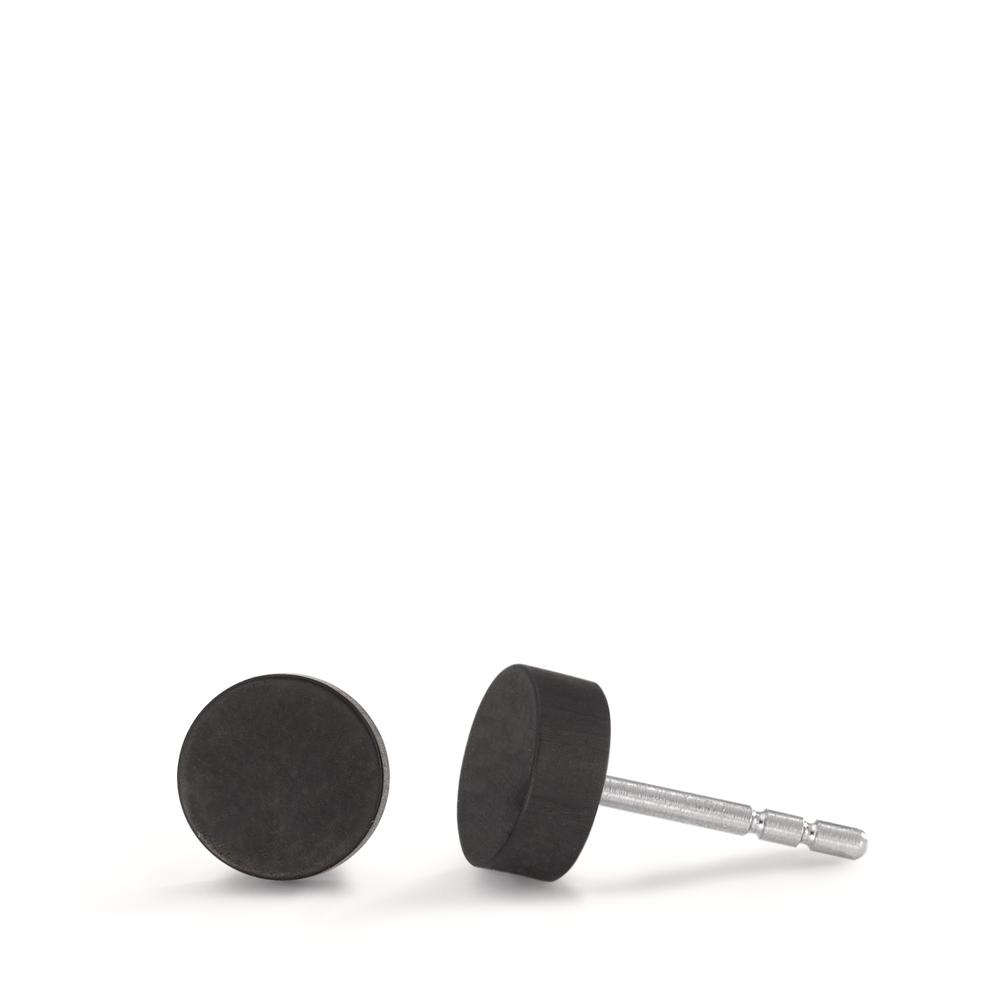 TeNo Damen Ohrstecker Disc Ø6mm aus Carbon und Edelstahl, Stift und Verschluss aus Edelstahl von TeNo