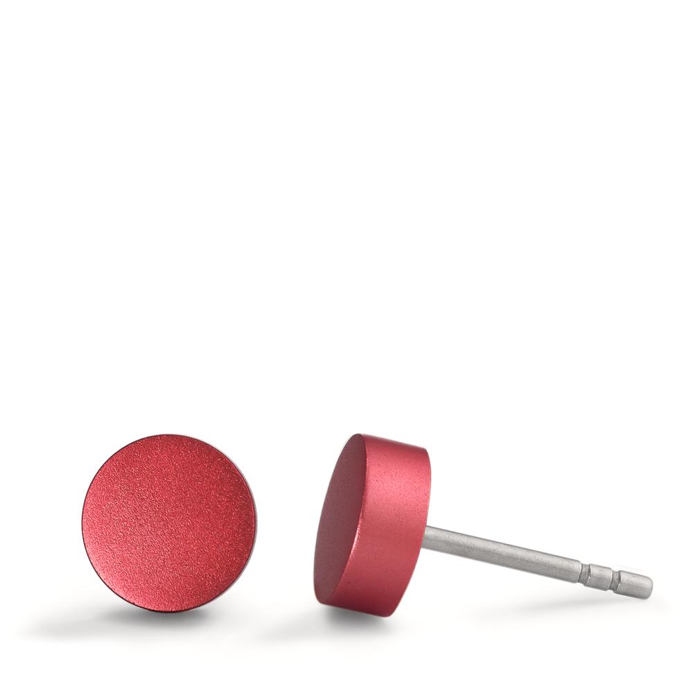 TeNo Damen Ohrstecker Disc Ø7mm aus Aluminium in Ruby Red, Stift und Verschluss aus Edelstahl von TeNo