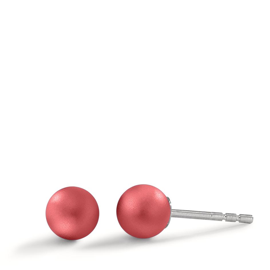 TeNo Damen Ohrstecker Globe Ø6mm aus Aluminium in Ruby Red, Stift und Verschluss aus Edelstahl von TeNo