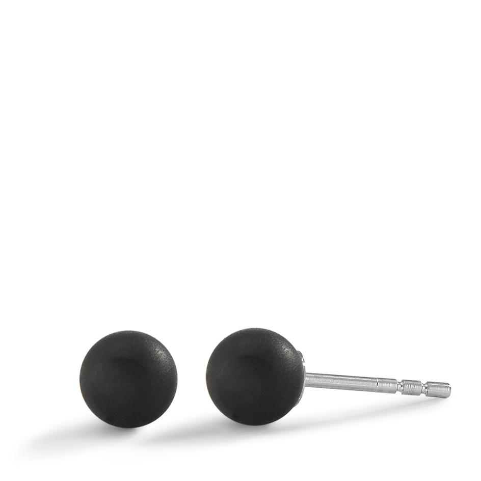 TeNo Damen Ohrstecker Globe Ø6mm aus Carbon und Edelstahl, Stift und Verschluss aus Edelstahl von TeNo