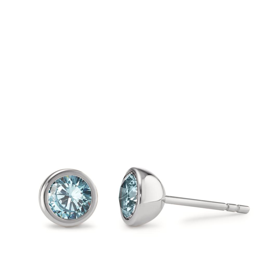 TeNo Damen Ohrstecker Joy Edelstahl mit Aqua Blue Zirkonia, Ø7mm von TeNo