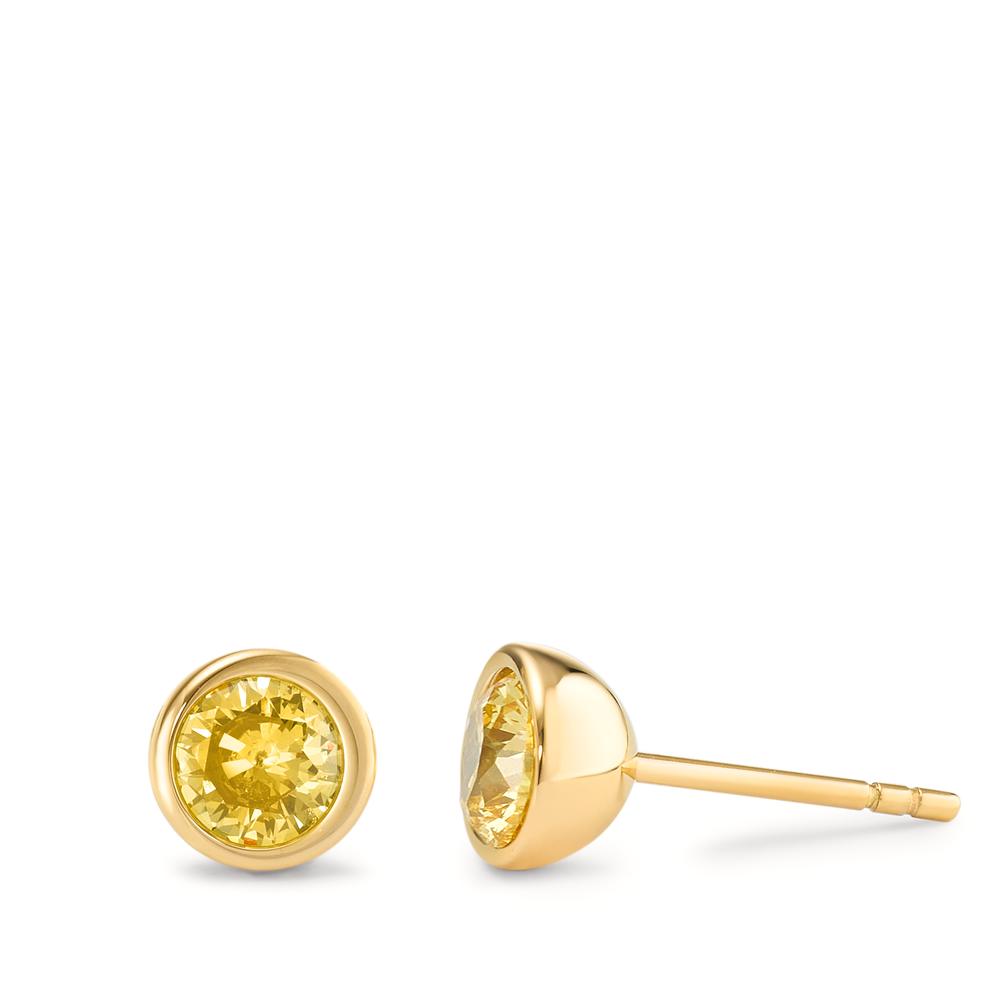 TeNo Damen Ohrstecker Joy Gold aus Edelstahl mit Imperial Yellow Zirkonia, Ø7mm von TeNo