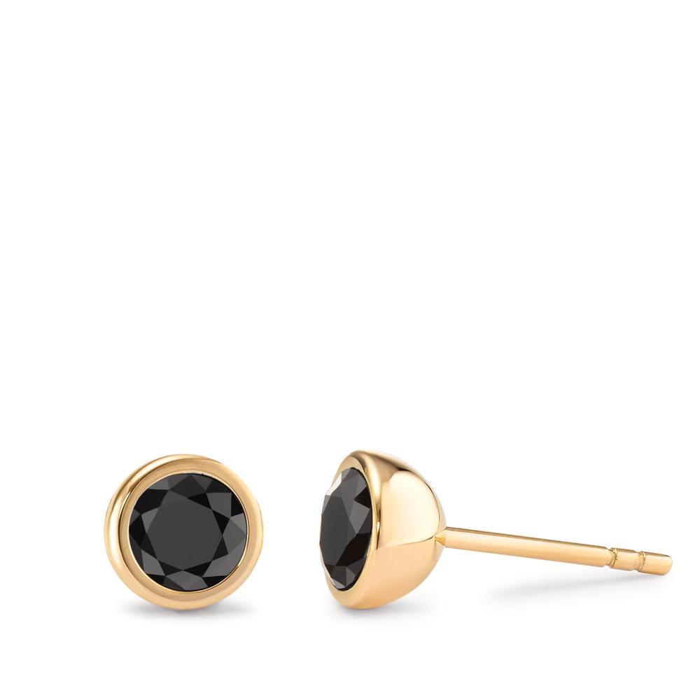 TeNo Damen Ohrstecker Joy Gold mit Zirkonia Ultra Black, Ø7mm von TeNo