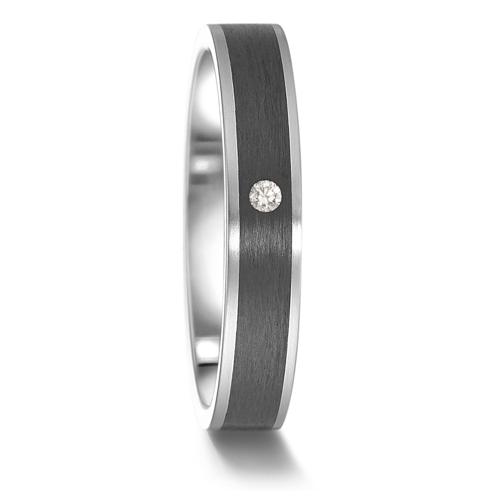 TeNo Damen Partnerring Edelstahl und Carbon mit Diamant 0.02 ct und Comfort Fit, 4 x 2 mm von TeNo