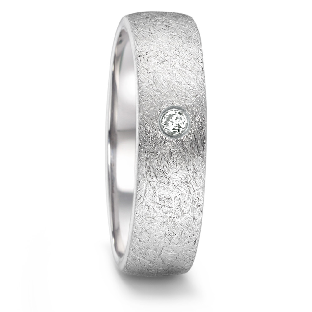 TeNo Damen Partnerring Edelstahl eismattiert mit Diamant und Comfort Fit Ringschiene, 6 x 2 mm von TeNo