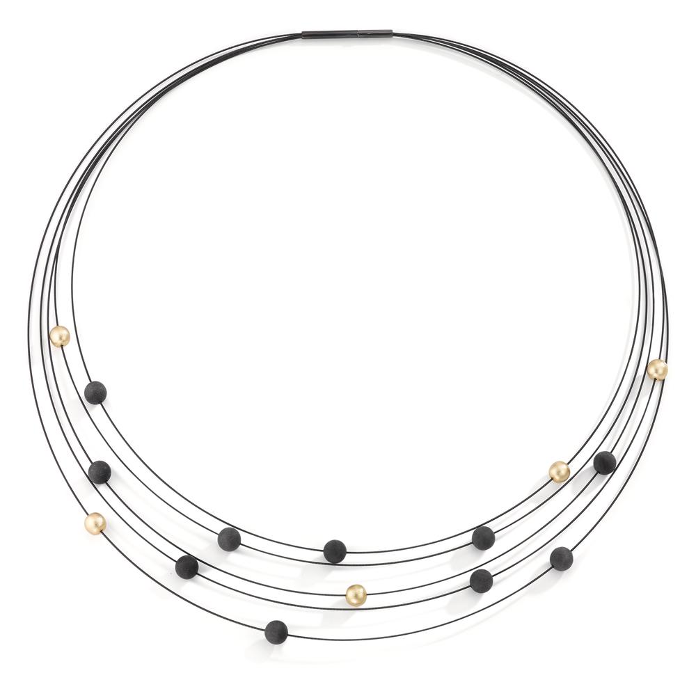 TeNo Damen Spiralcollier Nera aus schwarzem Edelstahl mit Carbon und Pearls in Light Gold, 45cm von TeNo