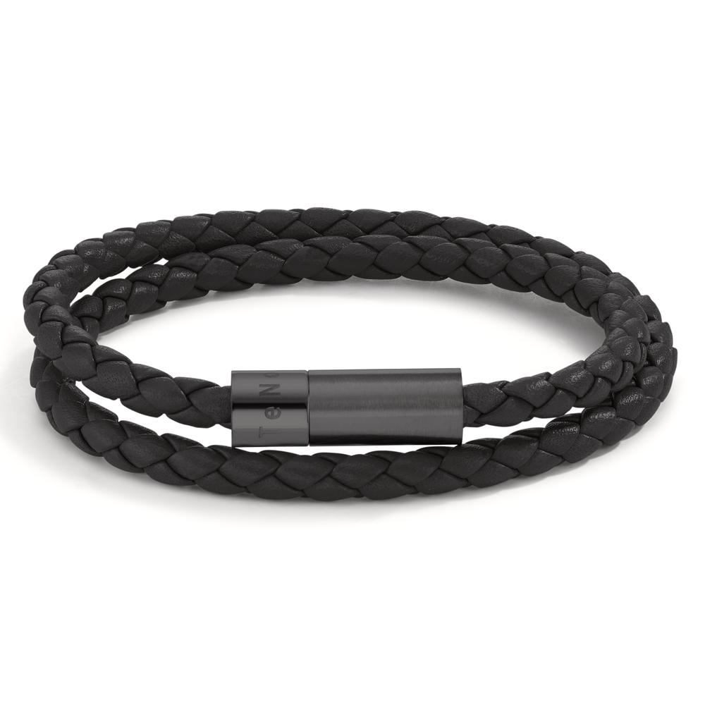 TeNo Herren Wickelarmband Heritage Black aus Edelstahl, Flechtleder schwarz, 21cm von TeNo