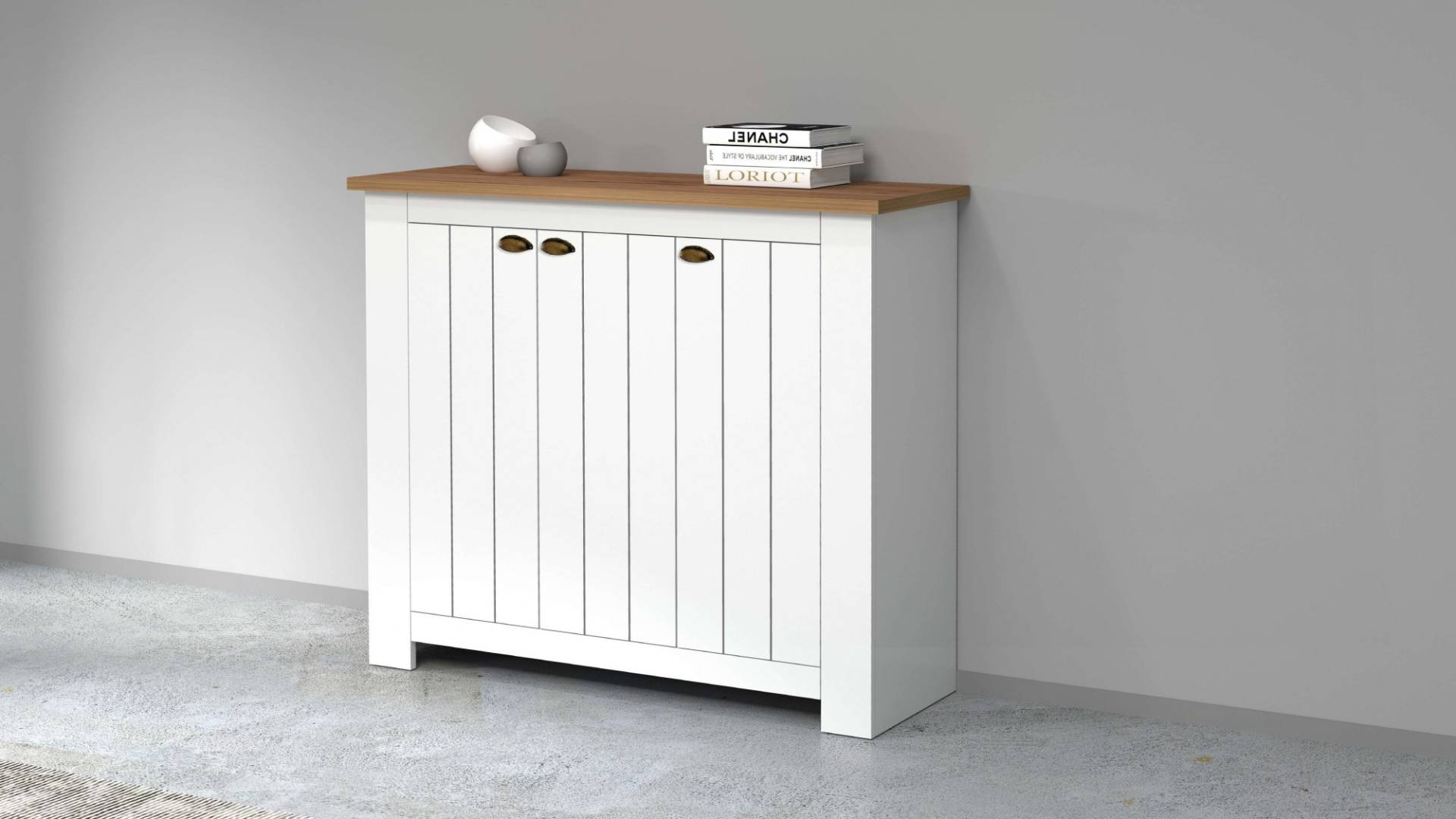 INOSIGN Schuhschrank »FIGO, Made in Italy – Schuhkommode,Schuhregal für ca. 30 Paar Schuhe«, (1 St.), 3-Türig, Siebdruck-dekorative Fräsungen, 10 Fächer, Höhe: 100 cm von INOSIGN