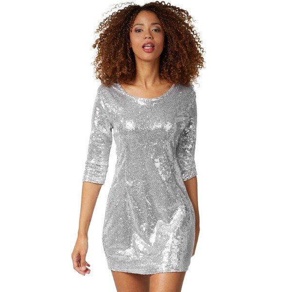 Pailletten-langarmkleid Damen Silber S von Tectake