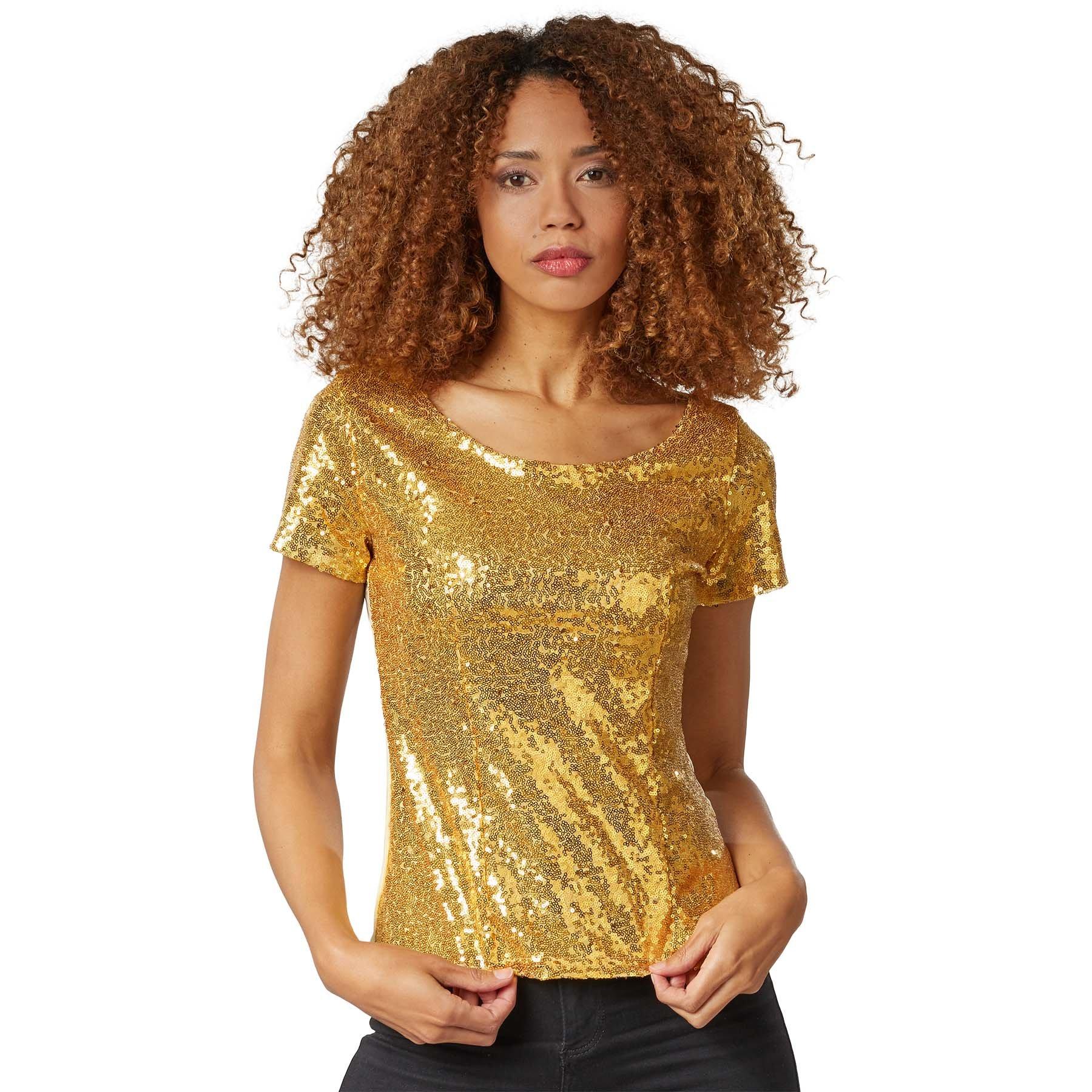 Pailletten-kurzarm-shirt Damen Gold XXL von Tectake