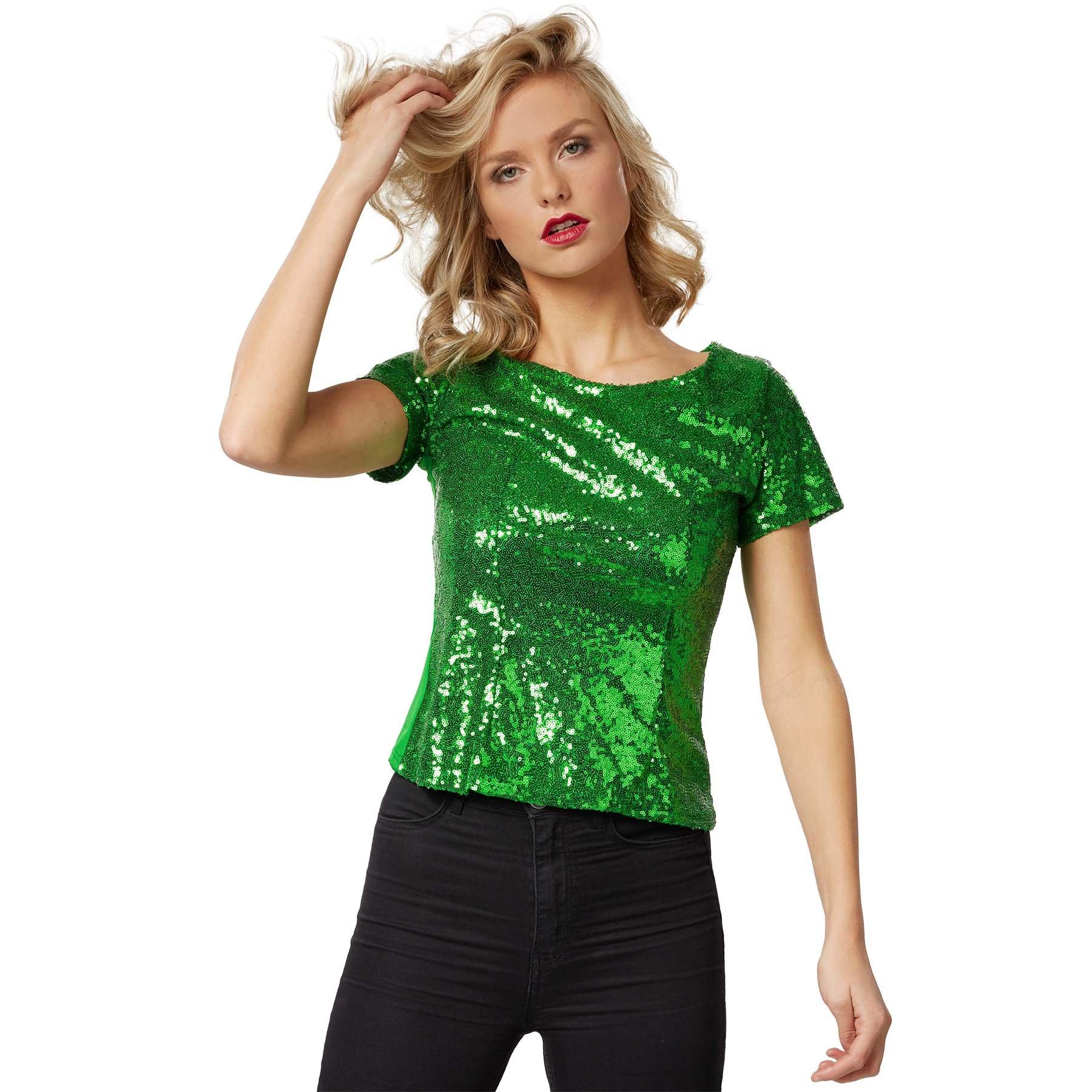 Pailletten-kurzarm-shirt Damen Grün XL von Tectake