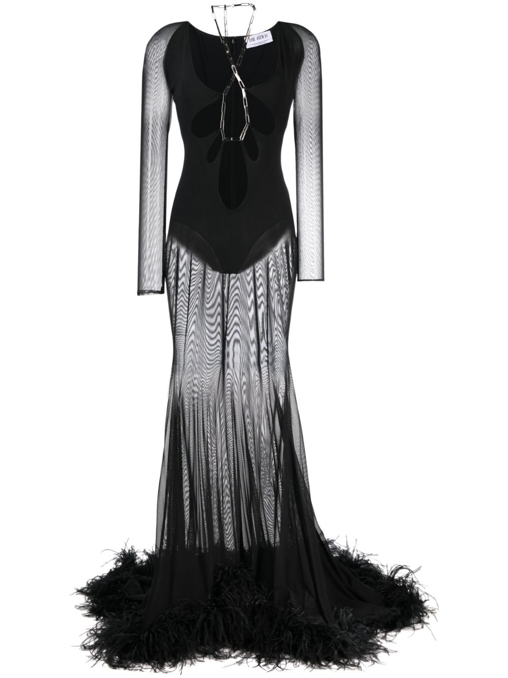 The Attico Karen cut-out feather-trim dress - Black von The Attico
