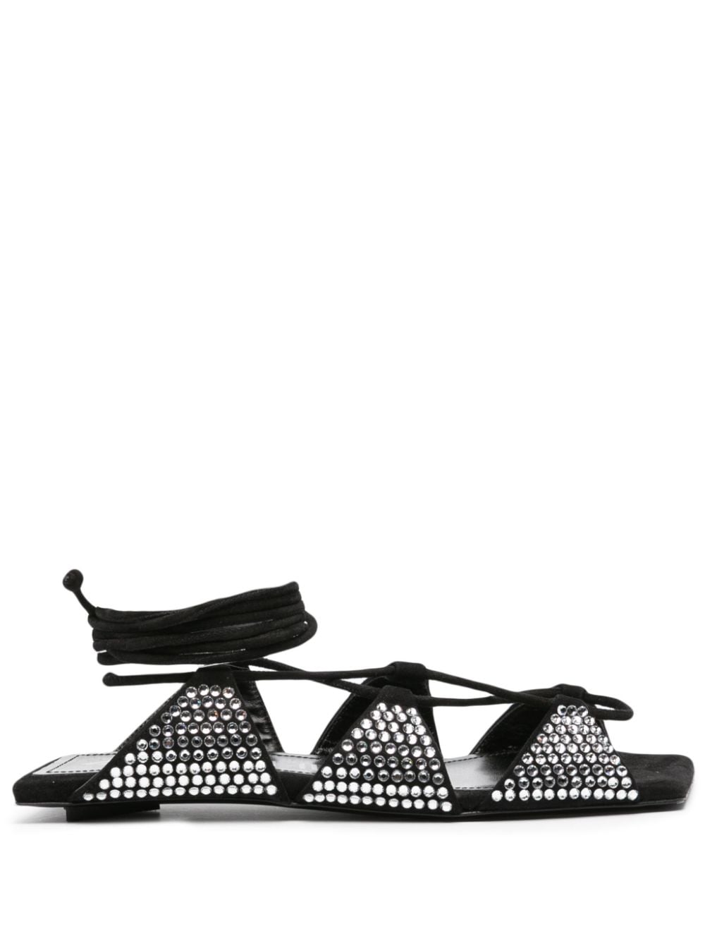 The Attico crystal-embellished square-toe leather sandals - Black von The Attico