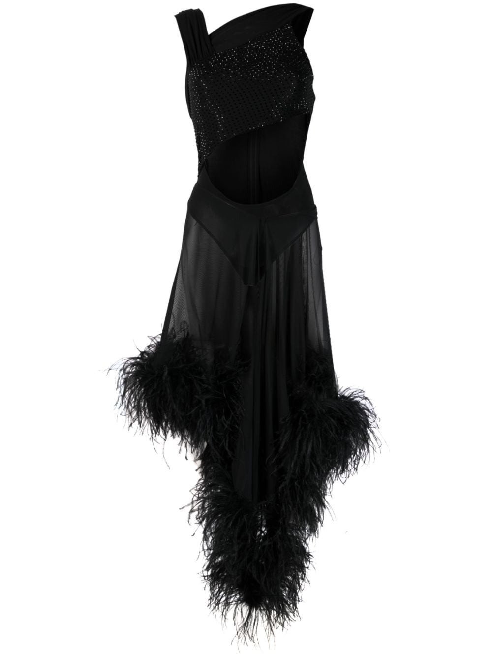The Attico feather-trimmed asymmetric dress - Black von The Attico