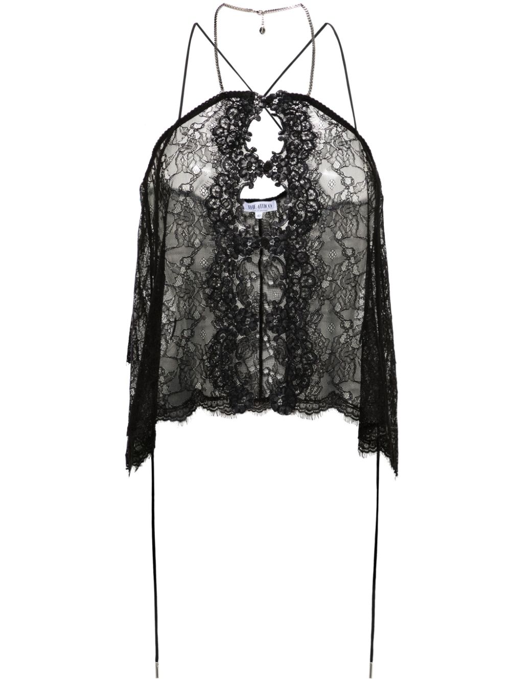 The Attico halterneck sheer lace top - Black von The Attico