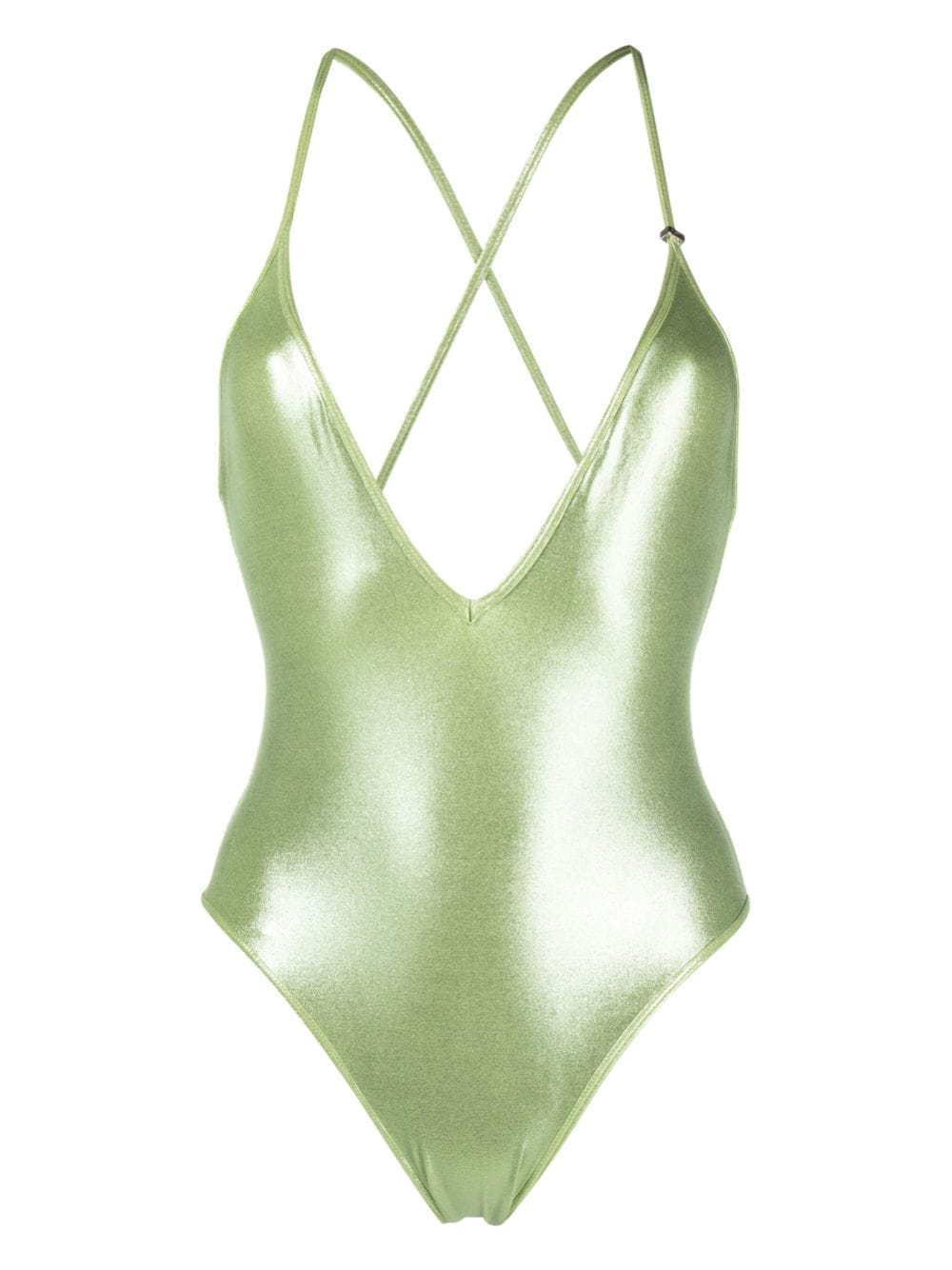 The Attico metallic-sheen V-neck swimsuit - Green von The Attico