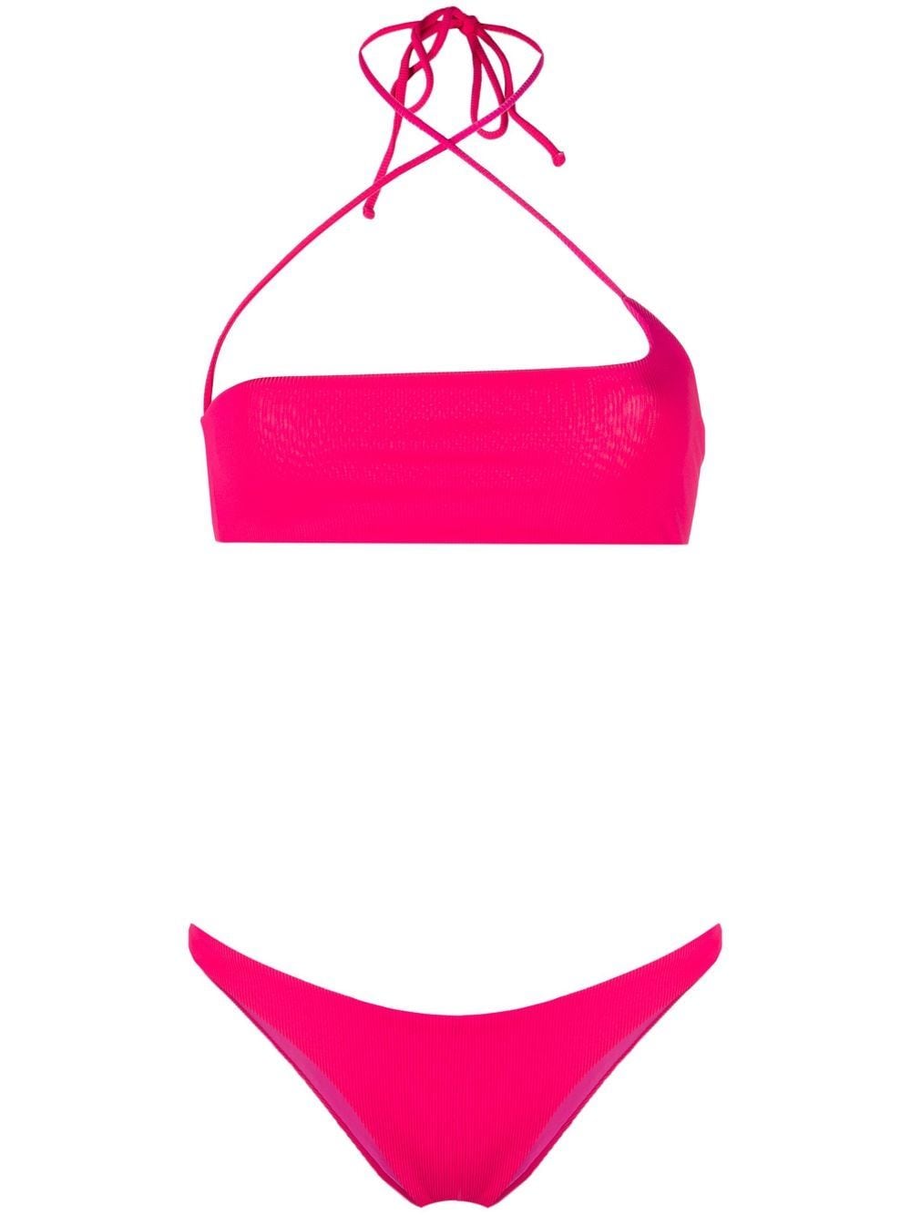 The Attico ribbed halterneck bandeau bikini - Pink von The Attico