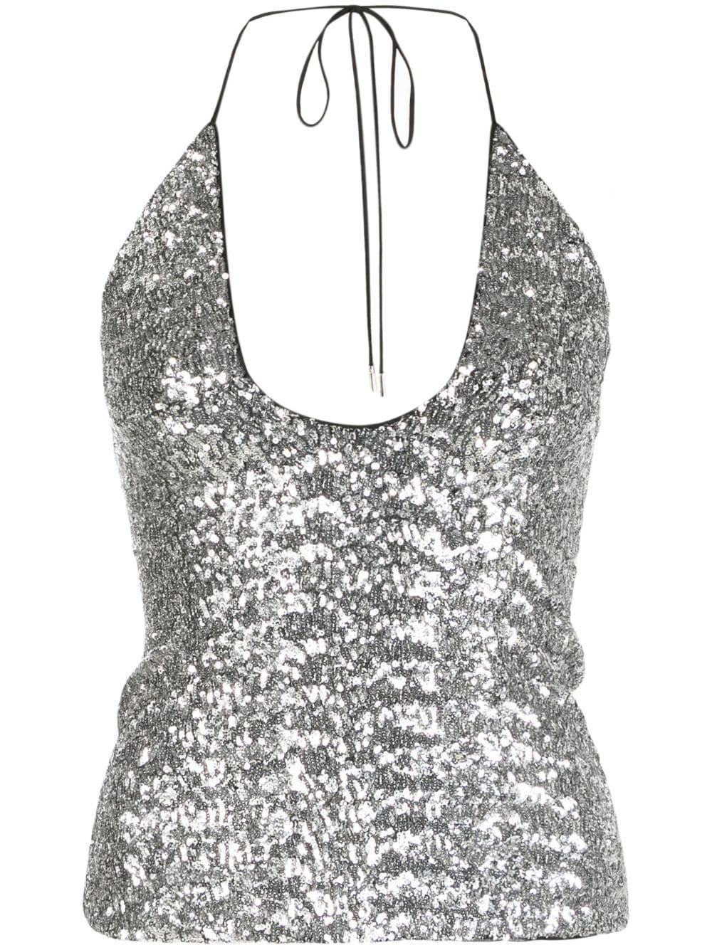 The Attico sequin-embellishment halterneck top - Silver von The Attico