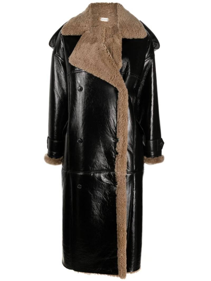 The Mannei double-breasted shearling-trim leather coat - Black von The Mannei