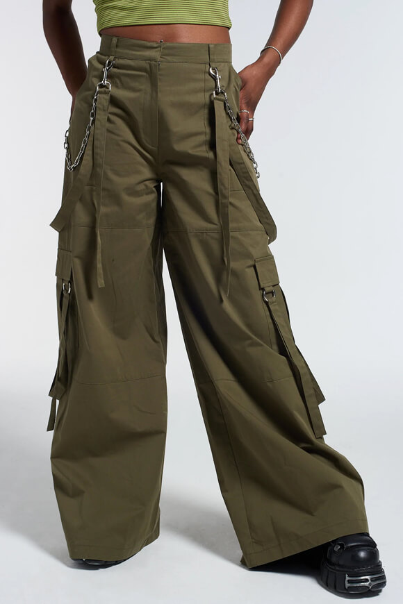 The Ragged Priest Super Wide Leg Cargo Jeans | Kaki | Damen  | 10/M