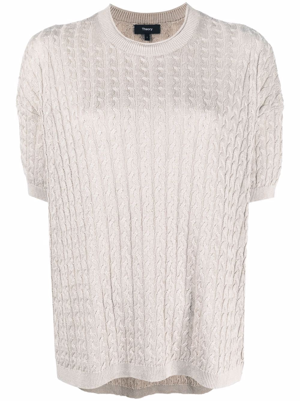Theory cable-knit short-sleeved jumper - Neutrals von Theory
