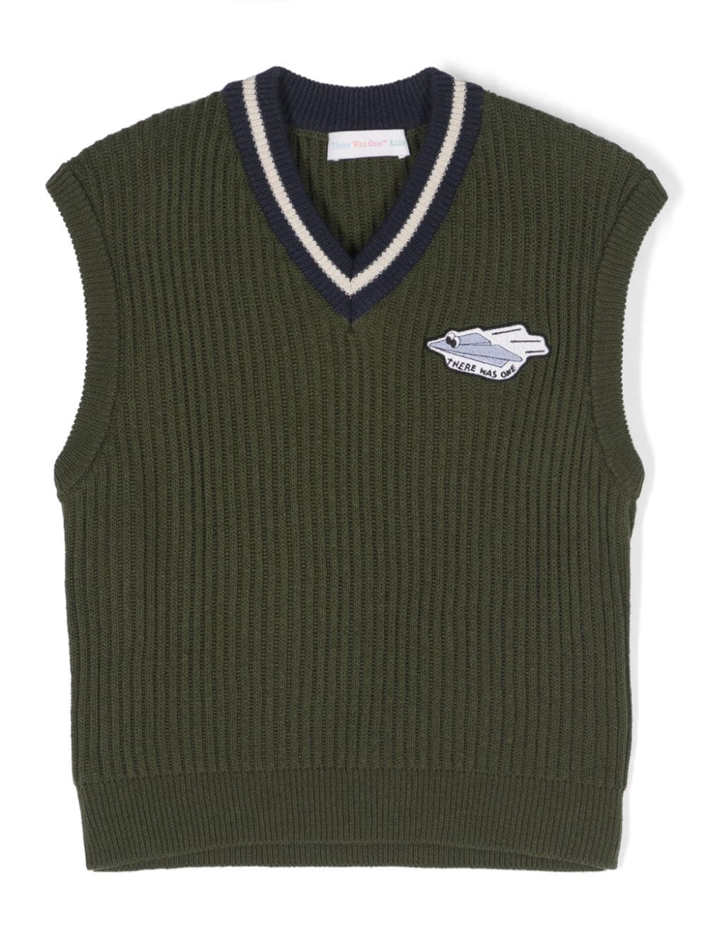 There Was One Kids logo-patch ribbed V-neck vest - Green von There Was One Kids