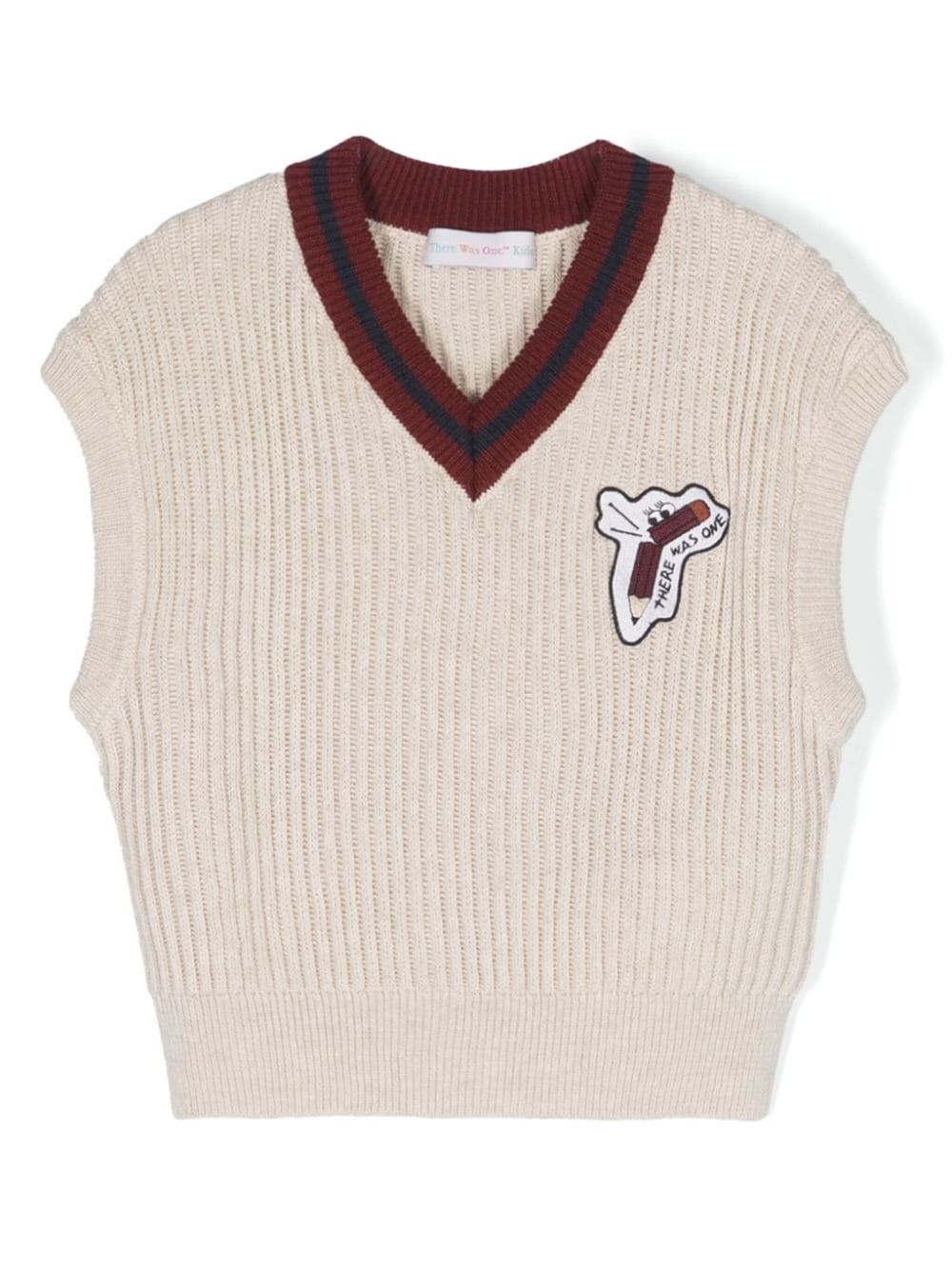 There Was One Kids logo-patch ribbed V-neck vest - Neutrals von There Was One Kids