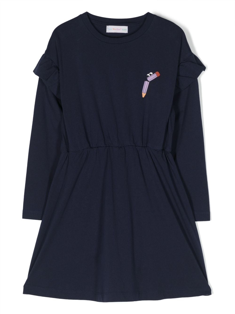 There Was One Kids logo-print ruffled cotton dress - Blue von There Was One Kids