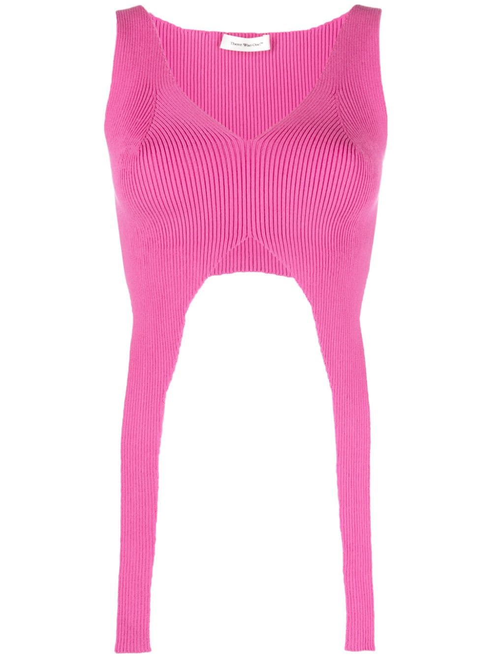 There Was One asymmetric knitted cropped top - Pink von There Was One