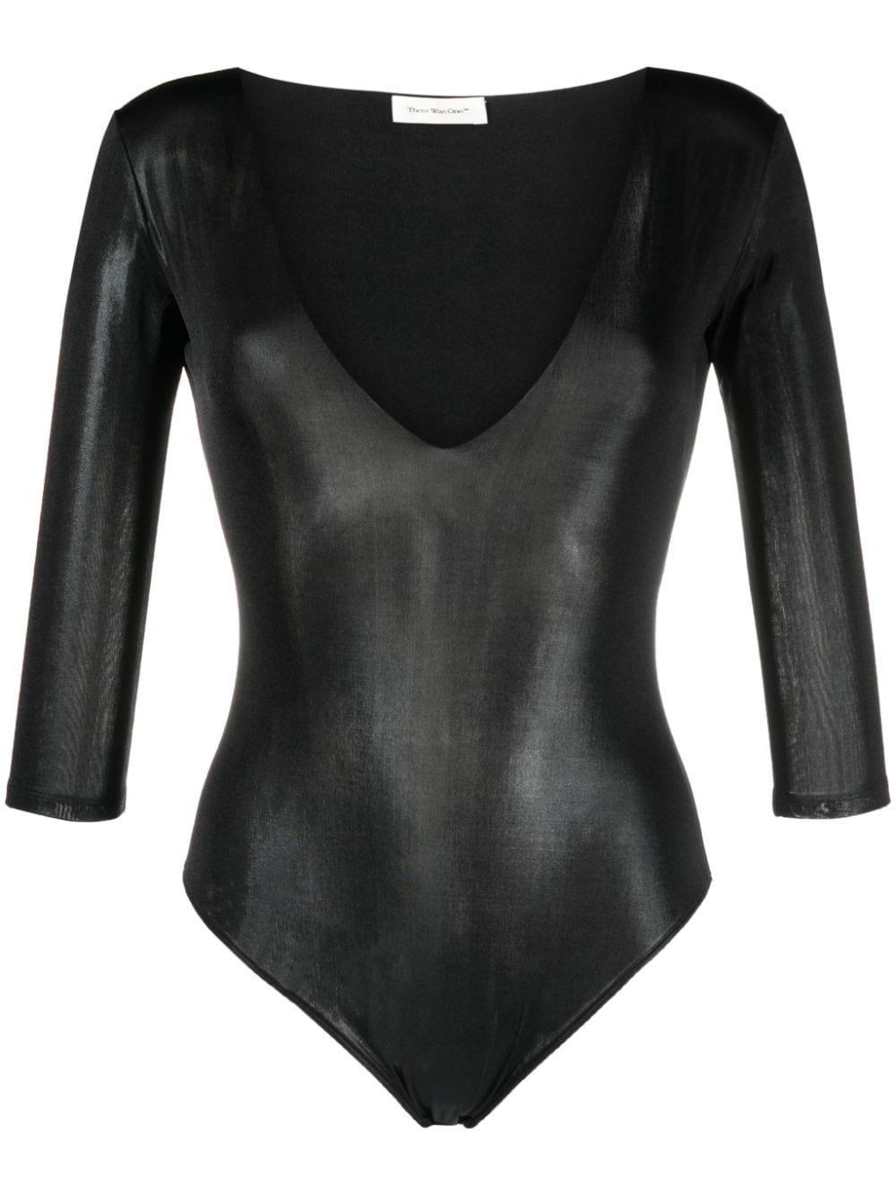 There Was One shiny-effect V-neck bodysuit - Black von There Was One