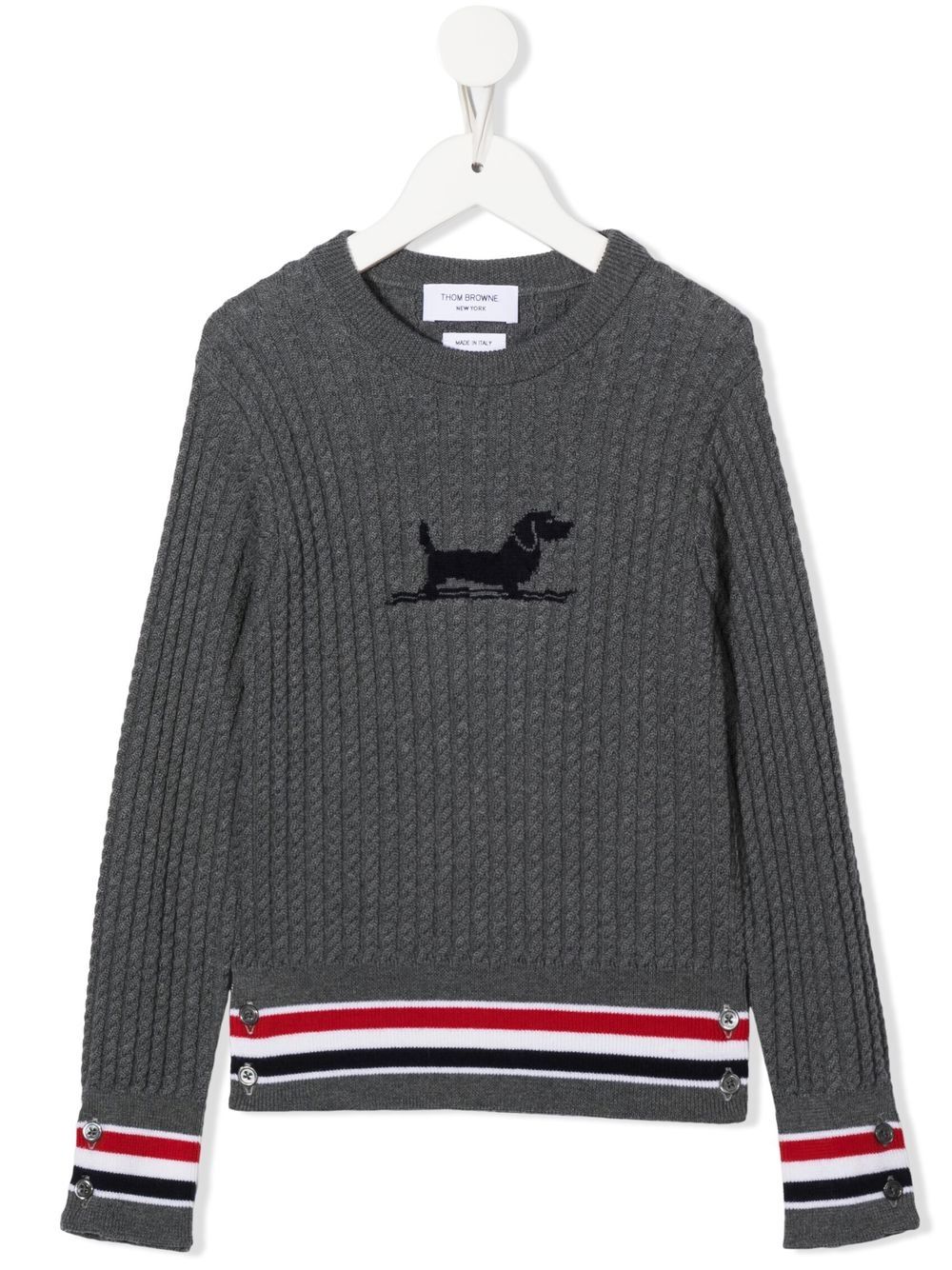 Thom Browne Kids cable-knit crew neck pullover - Grey von Thom Browne Kids