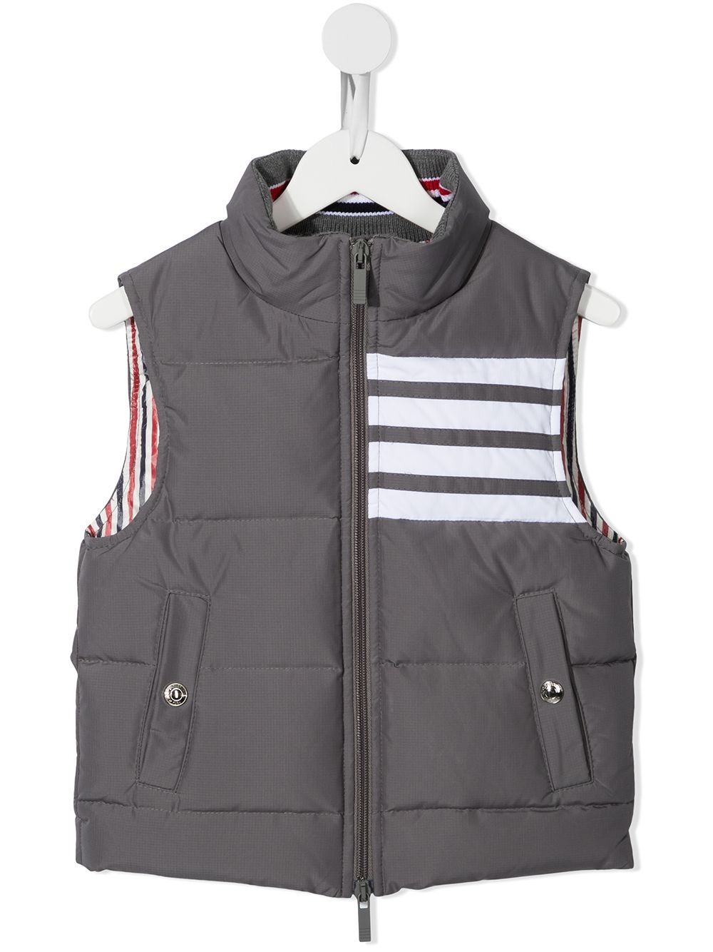 Thom Browne Kids downfilled sleeveless 4-Bar vest - Grey von Thom Browne Kids