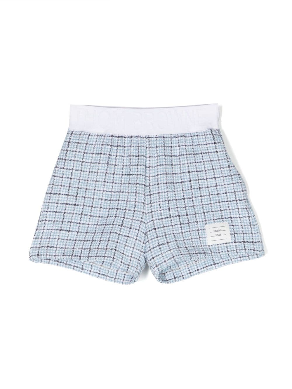 Thom Browne Kids logo-patch tweed shorts - Blue von Thom Browne Kids