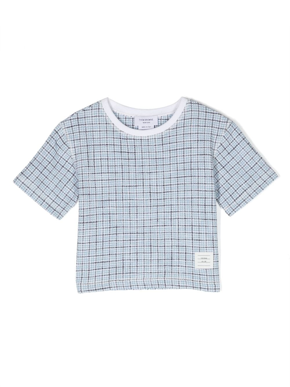 Thom Browne Kids plaid-pattern tweed T-shirt - Blue von Thom Browne Kids
