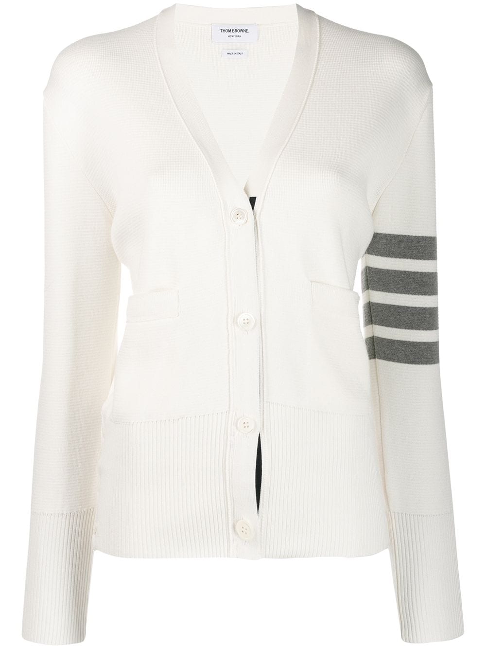 Thom Browne 4-Bar crepe V-neck cardigan - White von Thom Browne